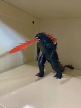Blue Fire-Breathing Godzilla Actuon Figure with Orange Flame